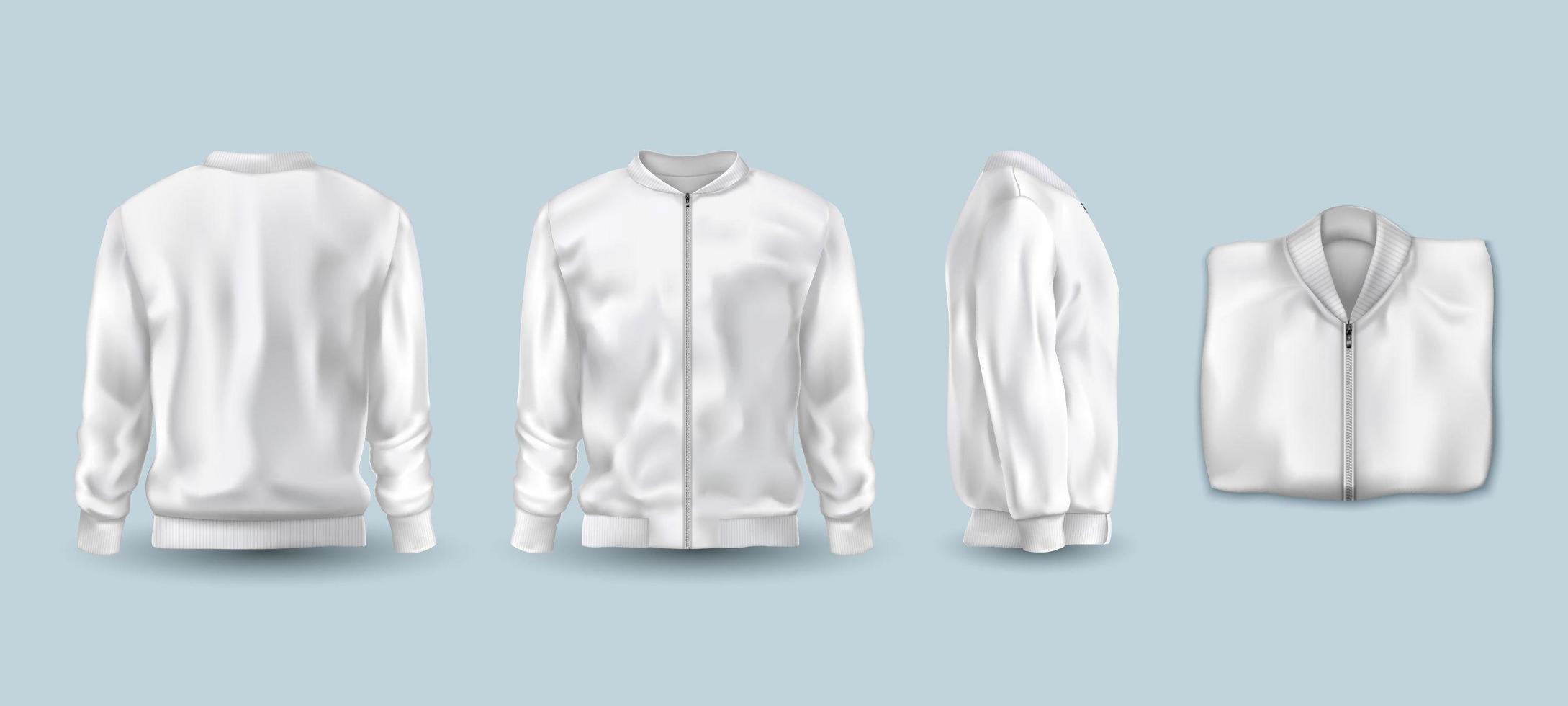 Chaqueta de bombardero en blanco en conjunto de plantillas de color blanco vector