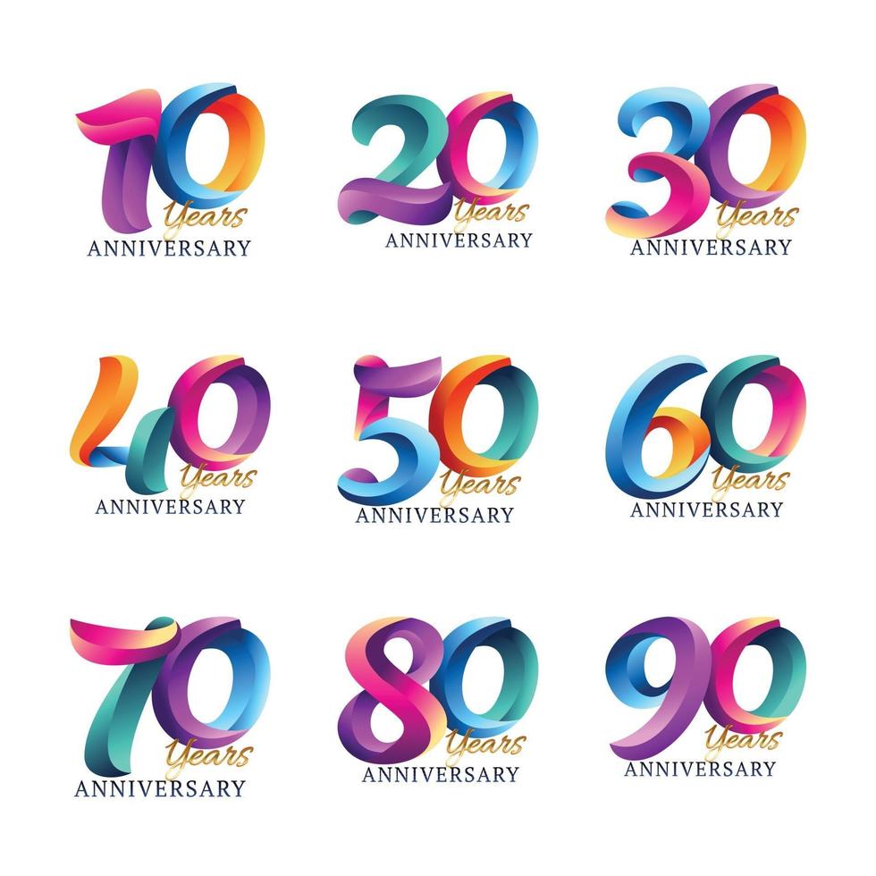 plantillas de logotipo de aniversario colorido vector