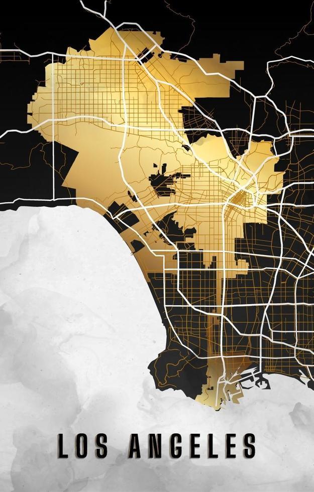 mapa de los angeles california en negro y oro vector