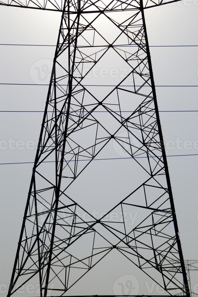 high voltage post,High voltage tower on blue sky background. photo