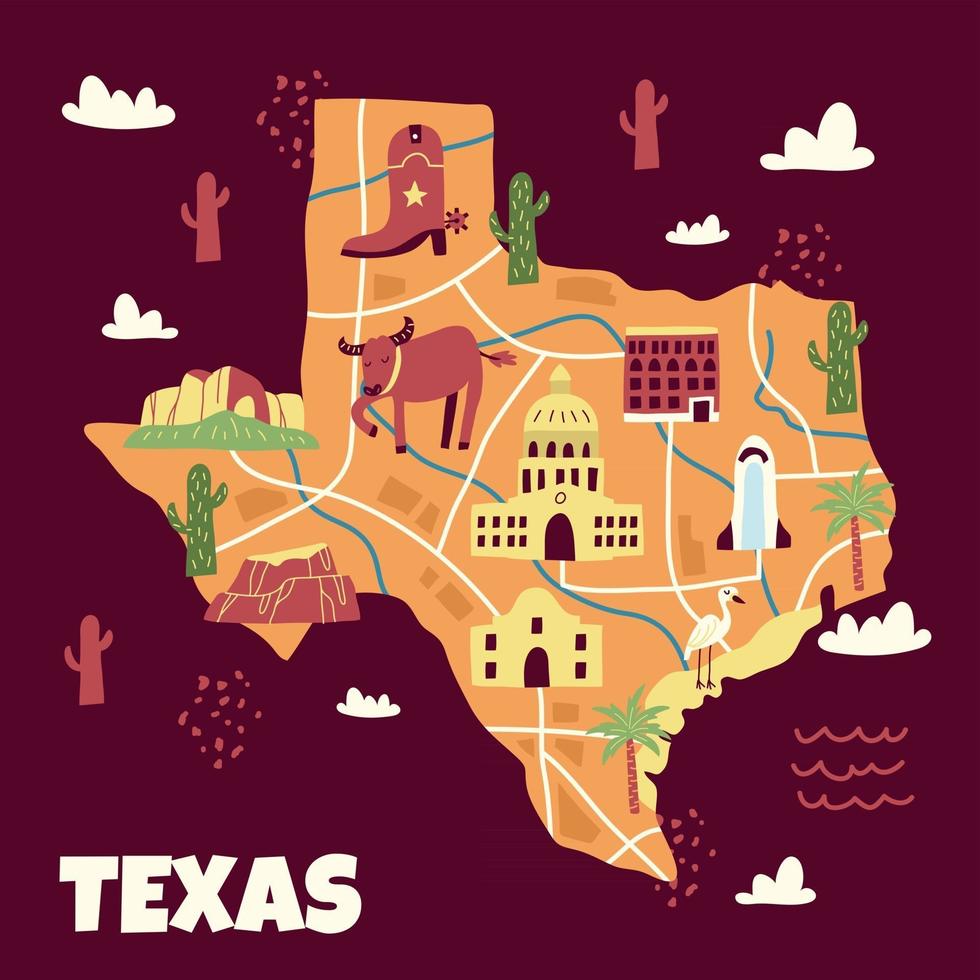 mapa de texas dibujado a mano vector