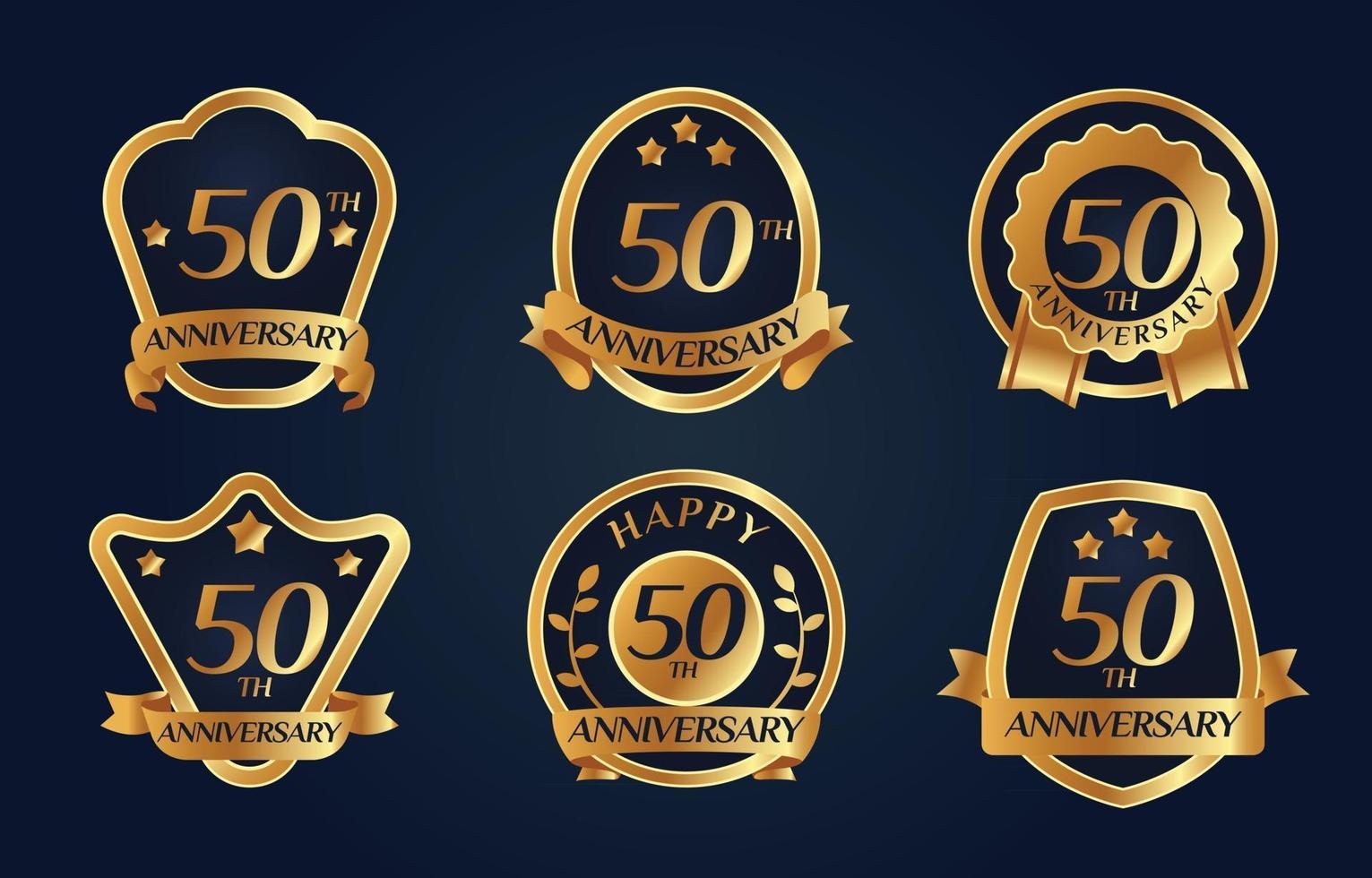 Shining Golden Anniversary Badge With Various Shapes vector