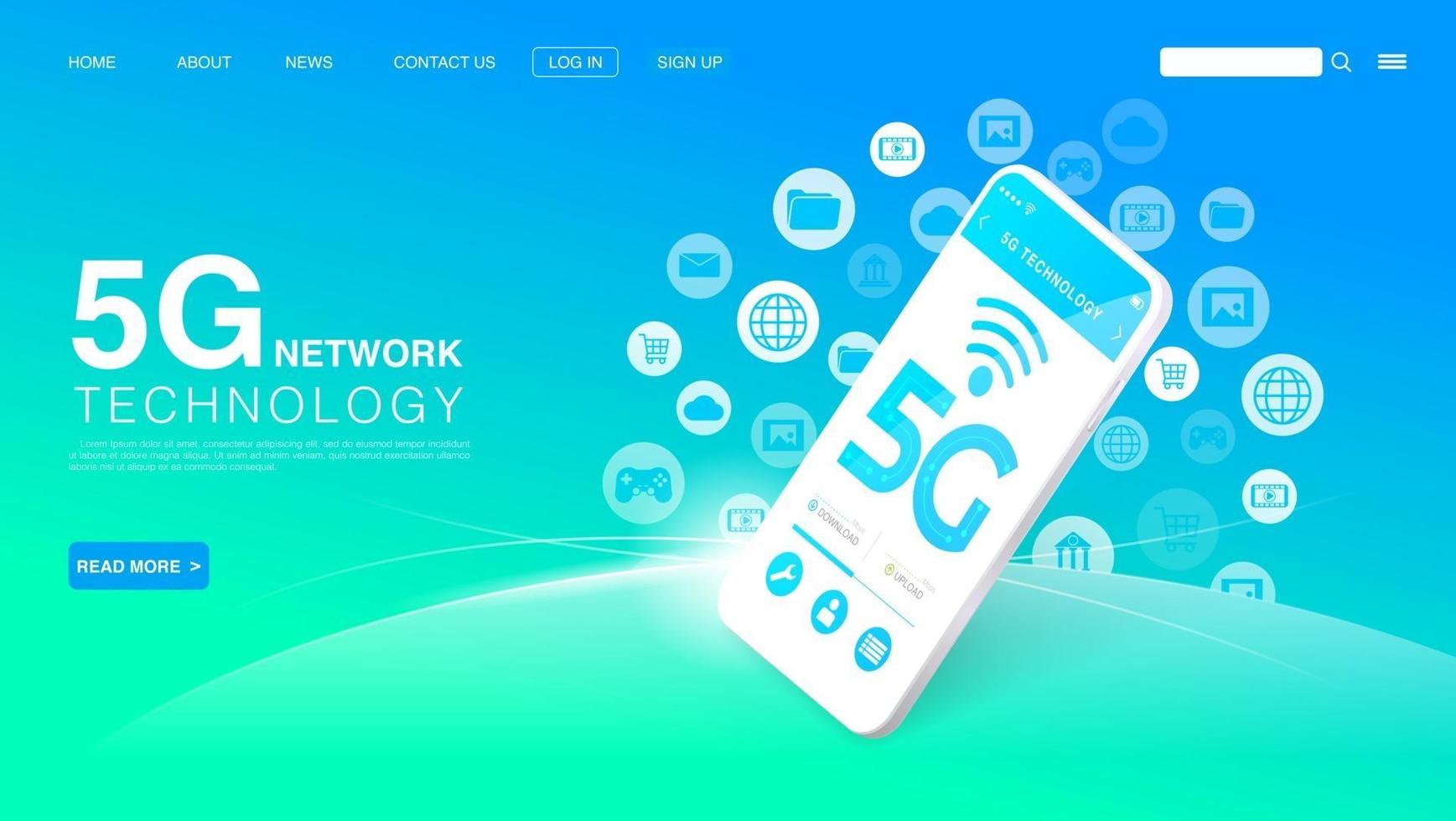 5G Network Wireless Technology Concept. High-Speed Internet. Landing Page Template. Vector EPS 10