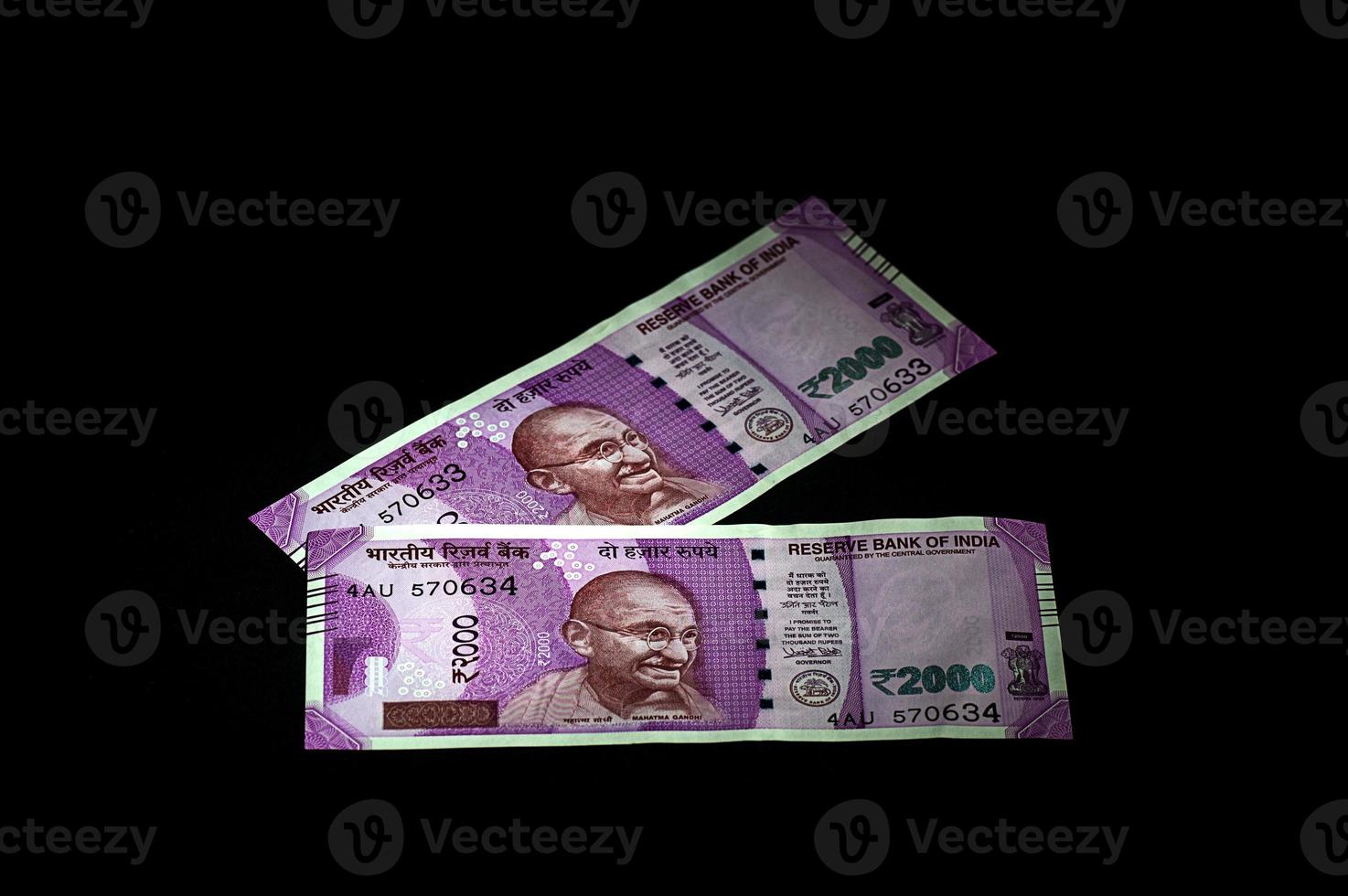 New Indian Currency of Rs.2000 on black background. Published on 9 November 2016. photo