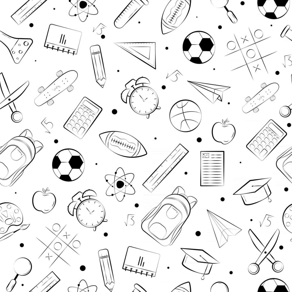 back to school items seamless pattern background. hand drawn vector doodle seamless pattern.