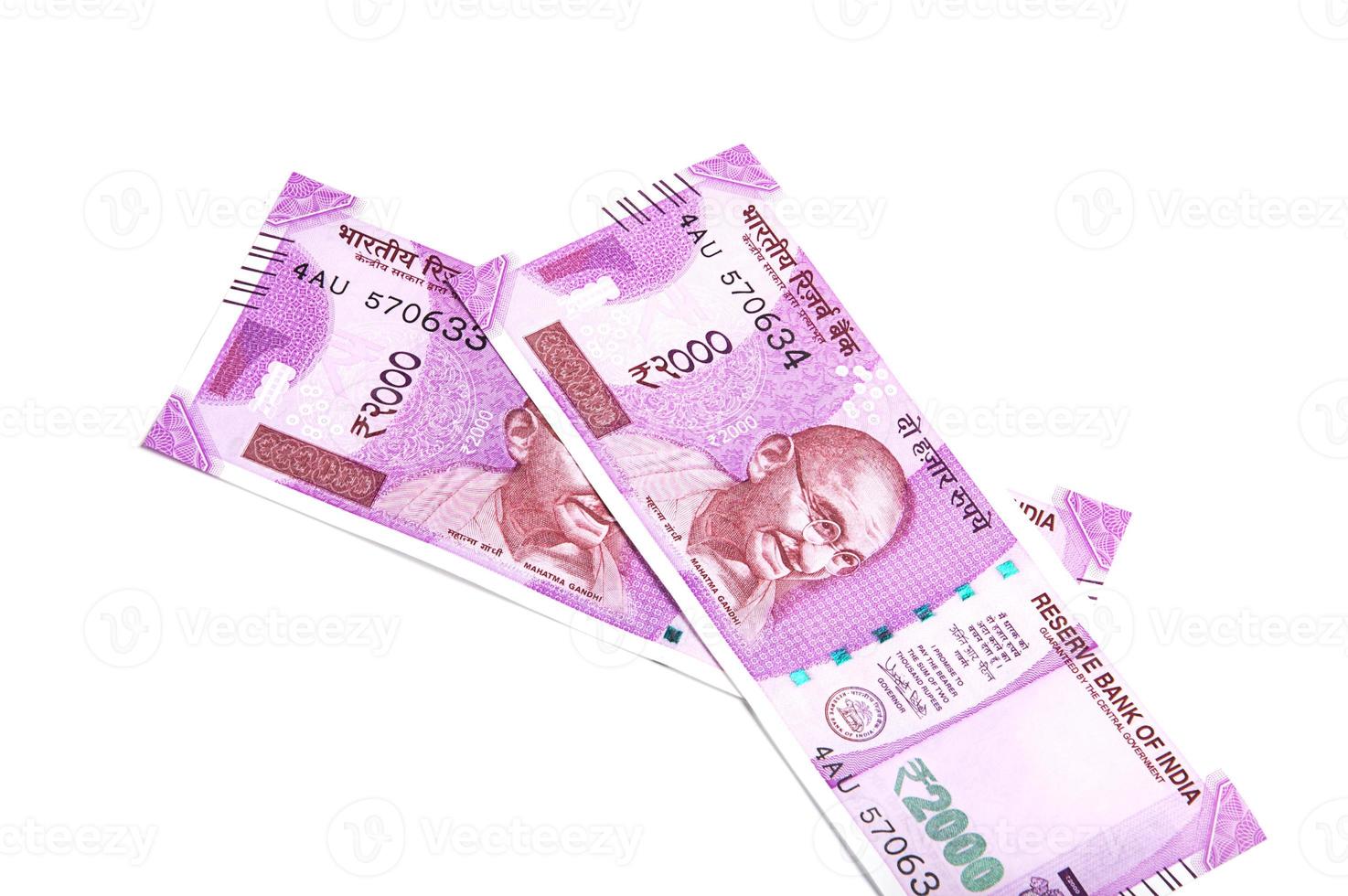 New Indian Currency of Rs.2000 isolated on white background. Published on 9 November 2016. photo