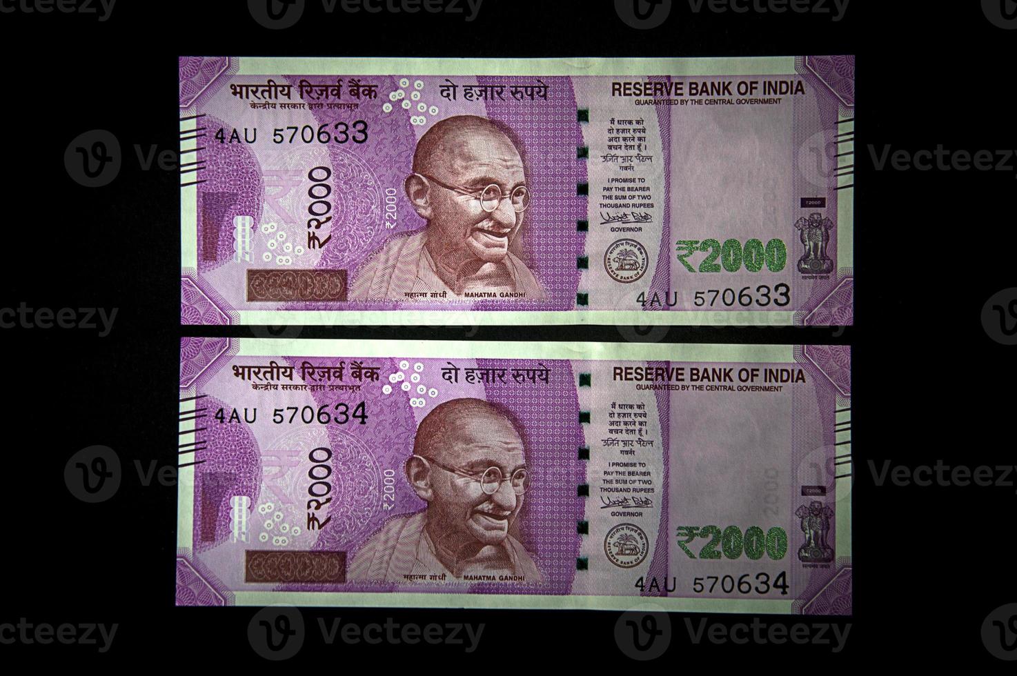 New Indian Currency of Rs.2000 on black background. Published on 9 November 2016. photo