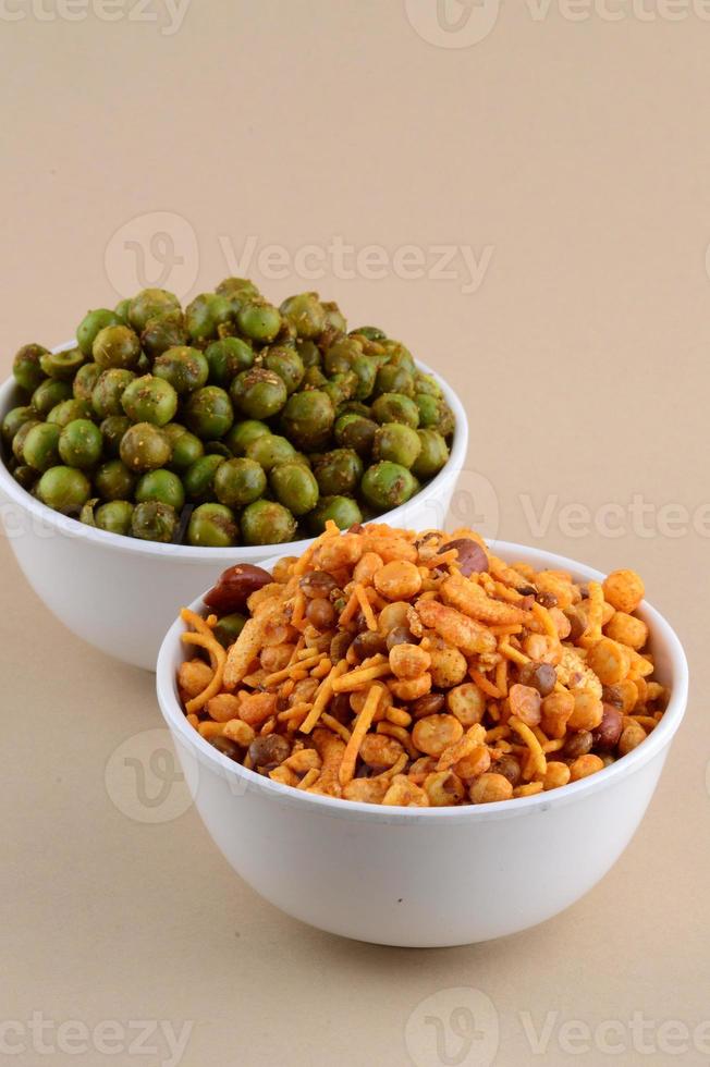 Indian Snacks Mixture and Spiced fried green peas photo