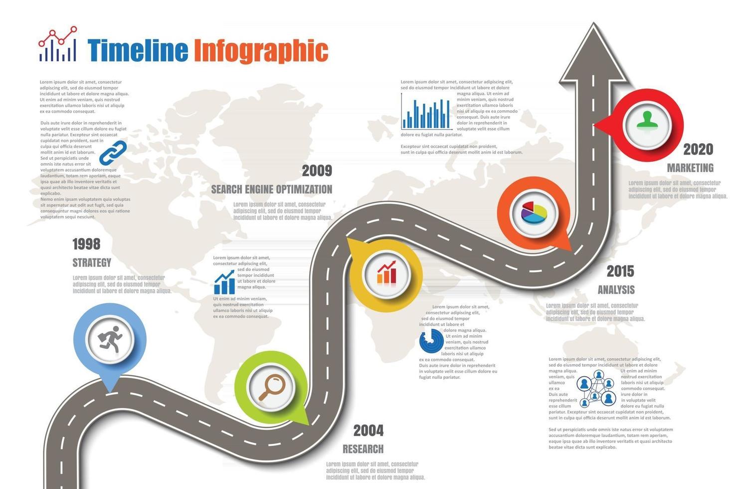 iconos de infografía de línea de tiempo de hoja de ruta de negocios diseñados para plantilla de fondo abstracto elemento de hito diagrama moderno tecnología de proceso marketing digital presentación de datos ilustración vectorial vector