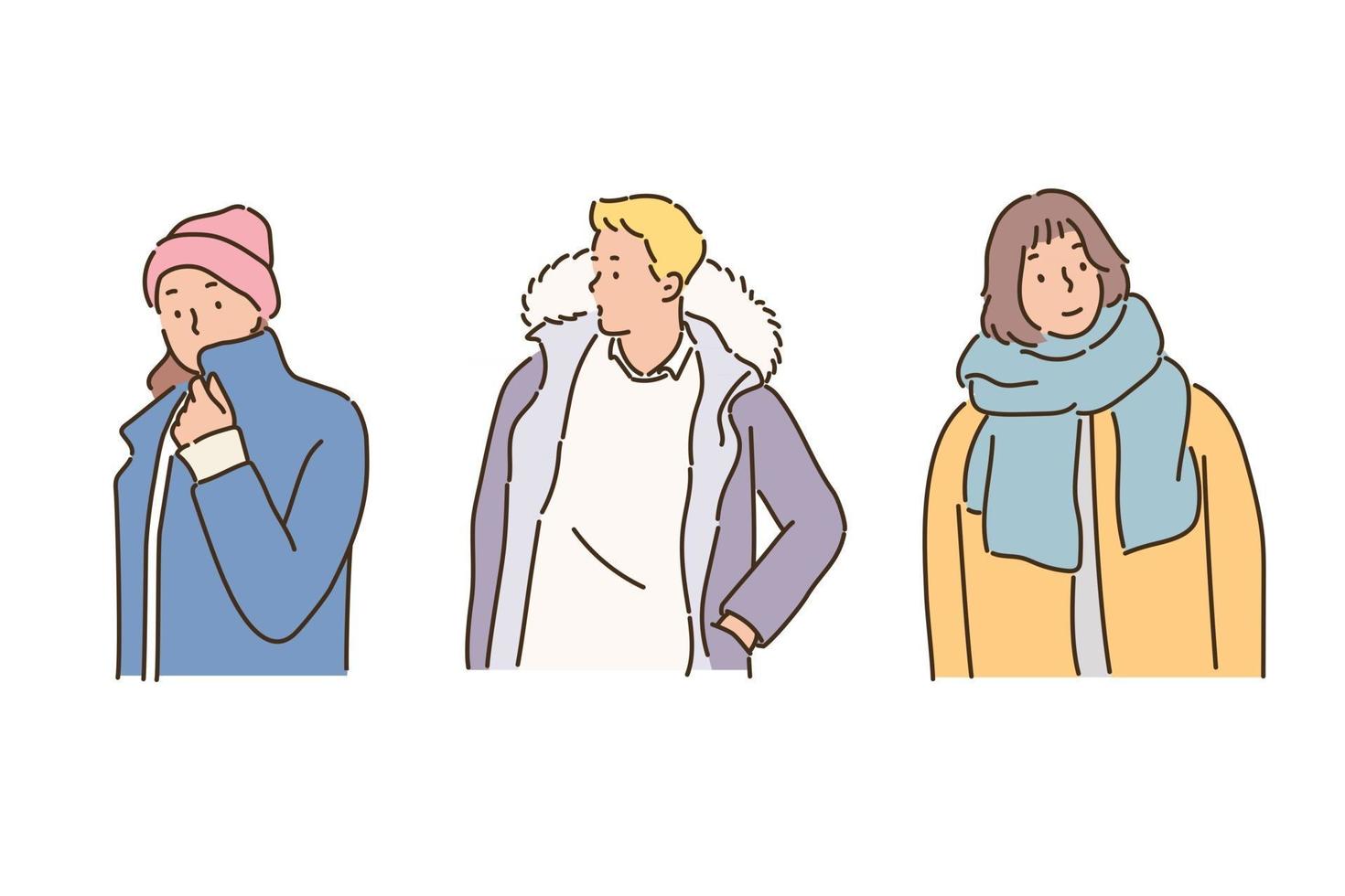 Winter fashion people. hand drawn style vector design illustrations.