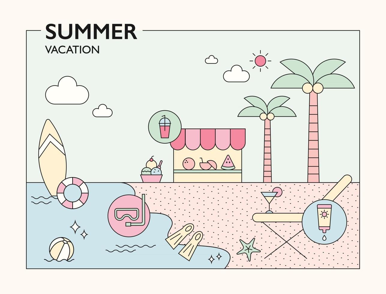 linda ilustración de fondo de resort de playa. esquema simple ilustración vectorial. vector