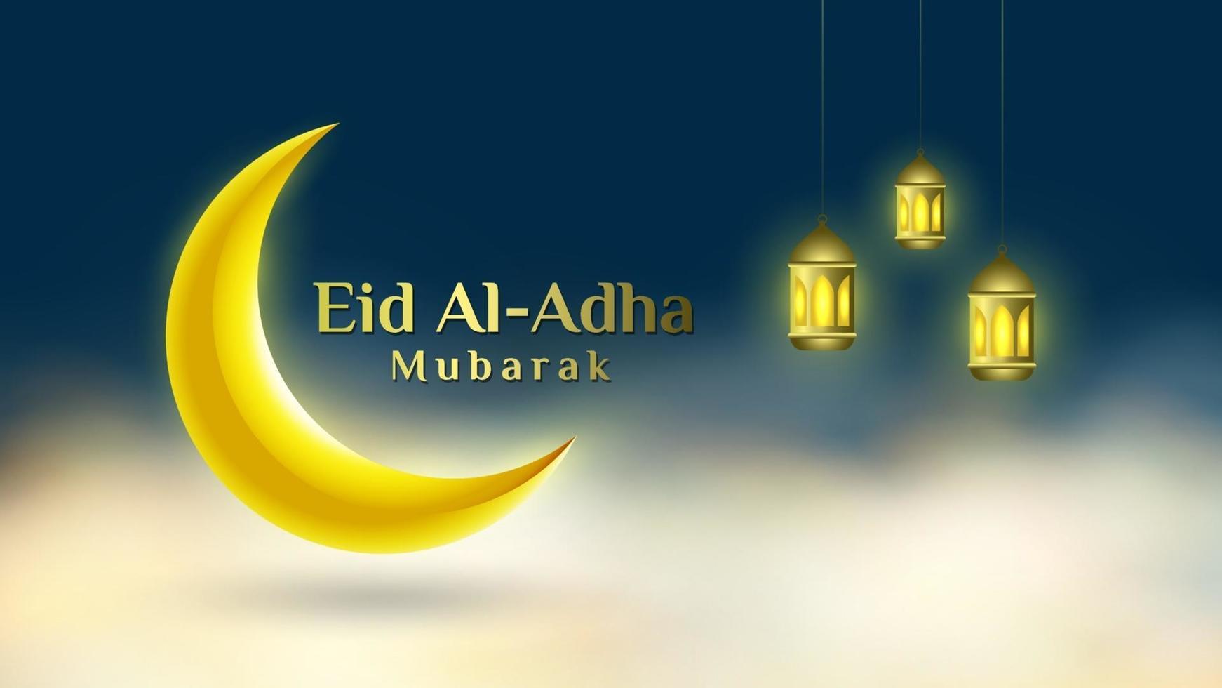 Eid al-Adha beautiful background with yellow lantern and moon vector