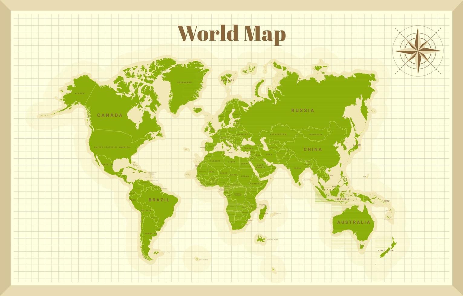 mapa del mundo en papel viejo vector