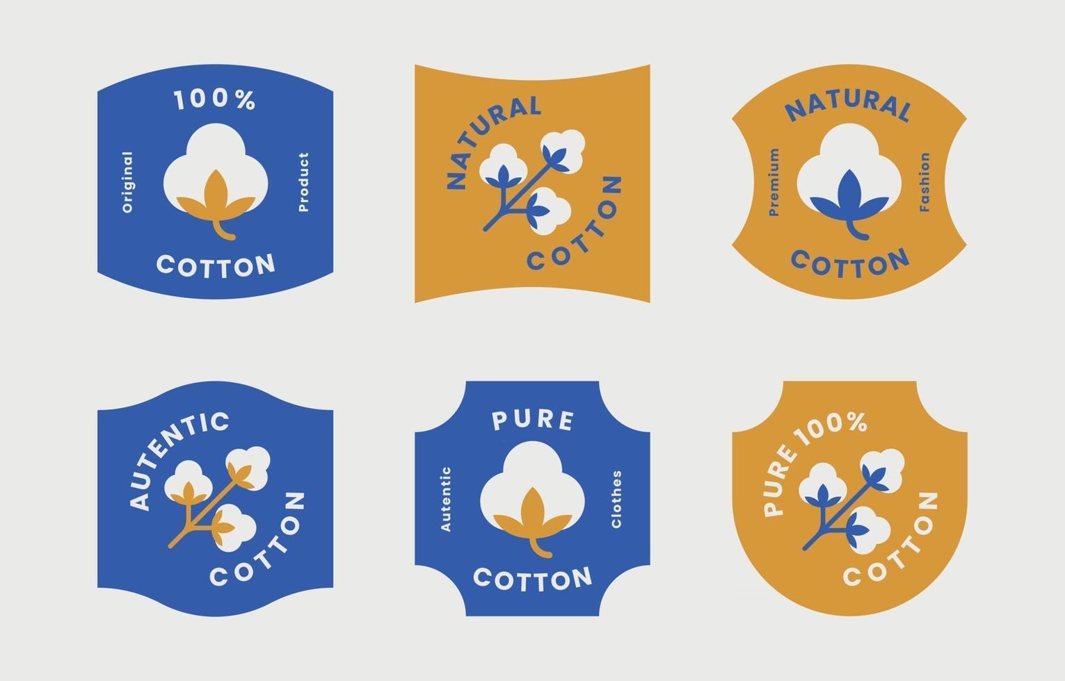 Colección de insignias de algodón con color azul y dorado. vector