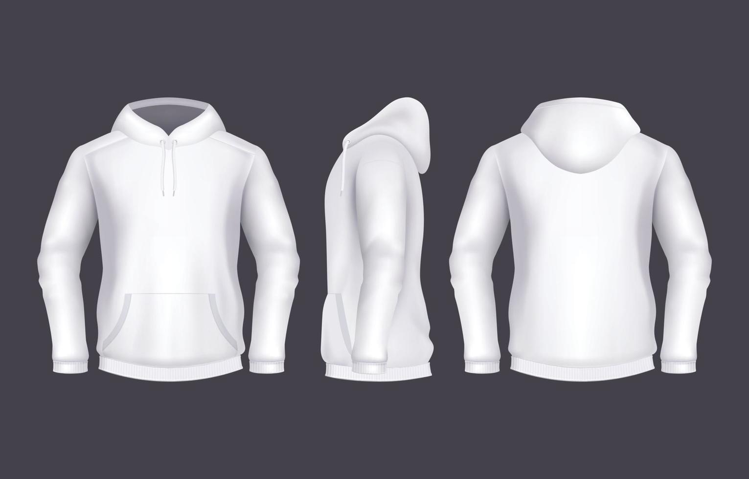 plantilla de sudadera con capucha blanca en estilo realista vector