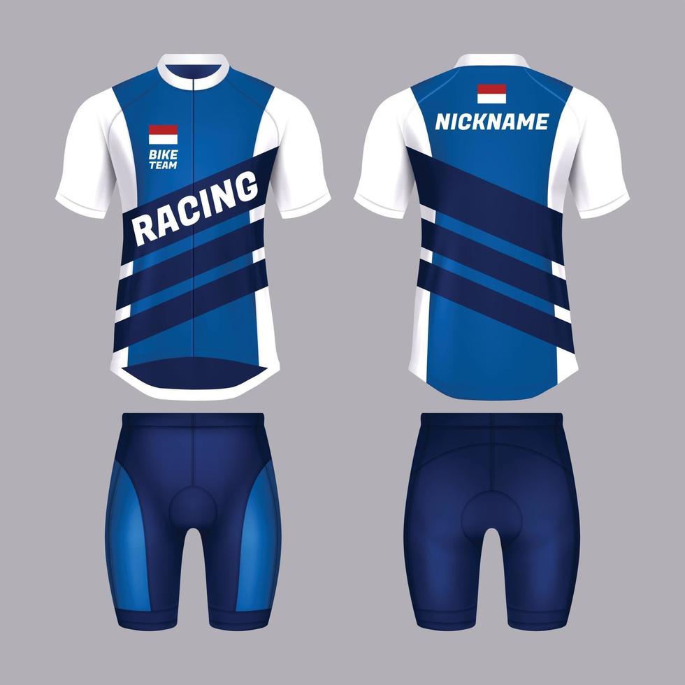 plantilla de maillot de bicicleta azul y blanco realista vector