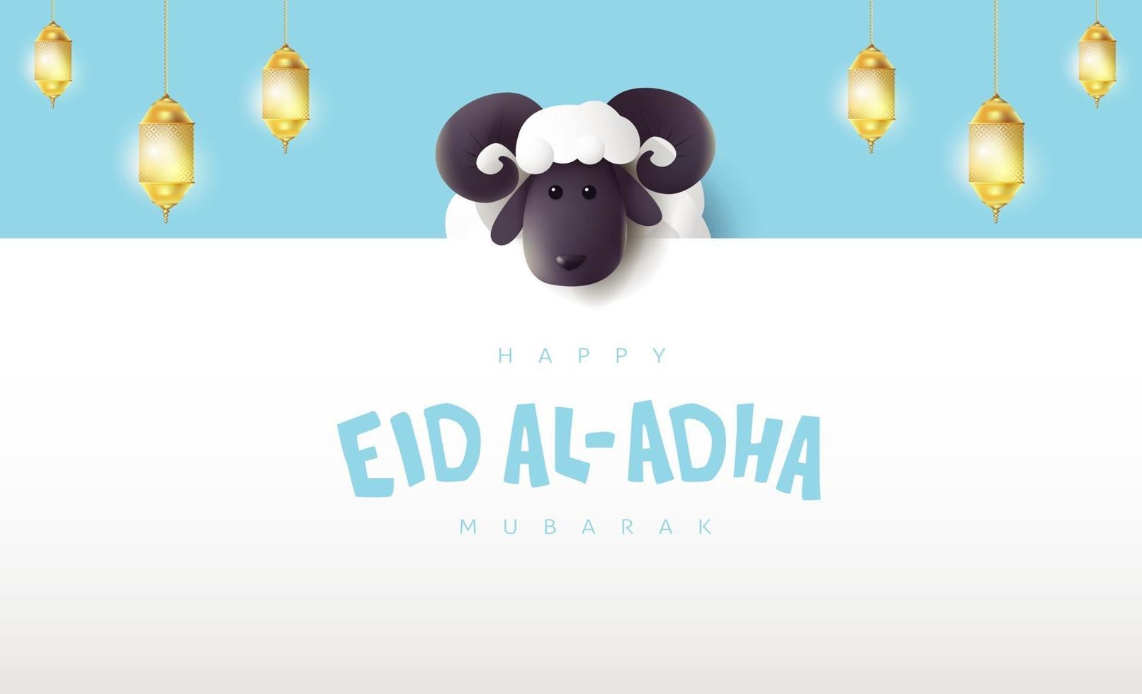 eid al adha mubarak la celebración de la caligrafía del festival de la comunidad musulmana con ovejas blancas vector