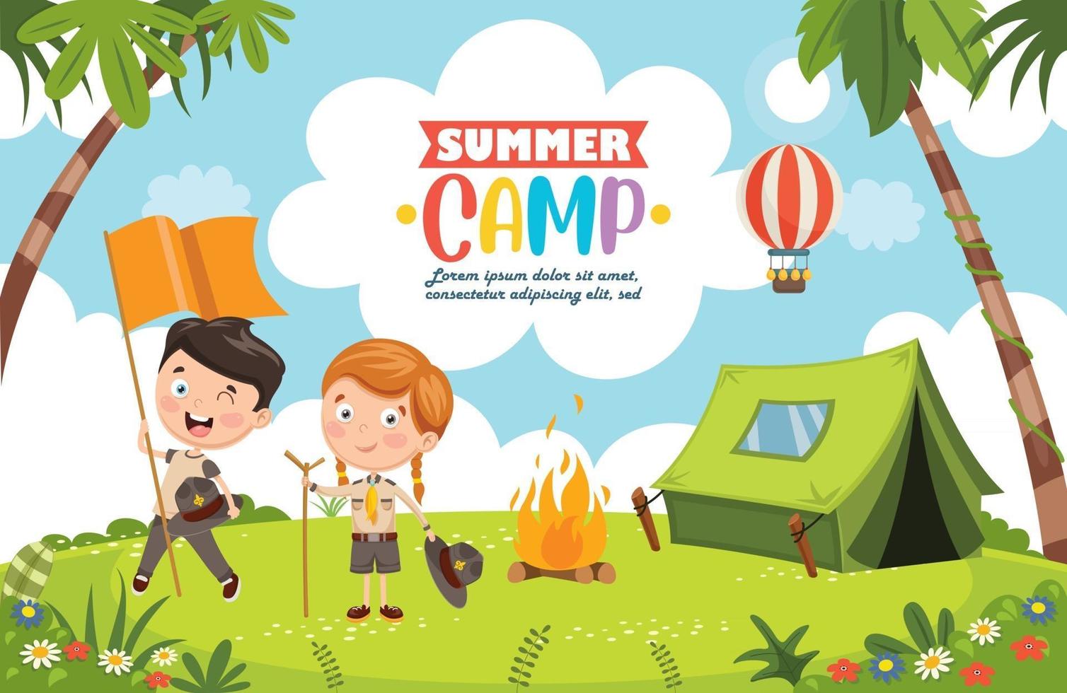 niños divertidos en el campamento de verano vector