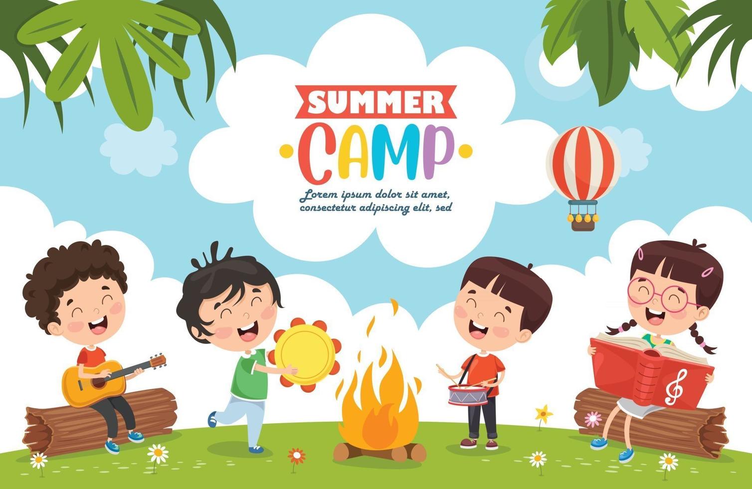 niños divertidos en el campamento de verano vector
