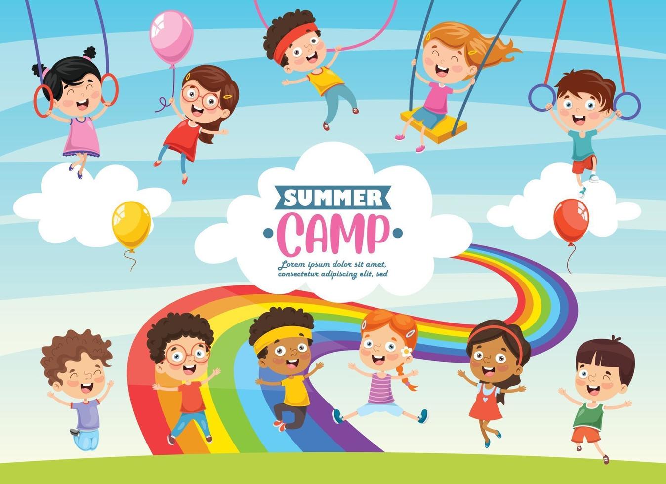 niños divertidos en el campamento de verano vector