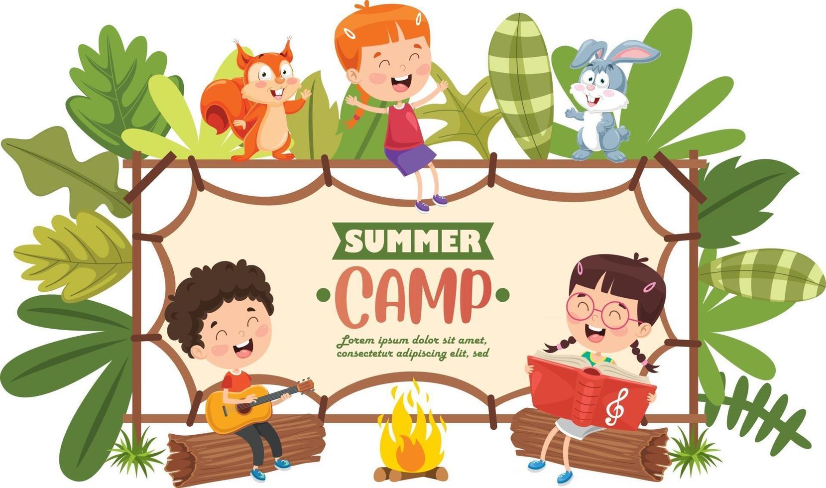 niños divertidos en el campamento de verano vector