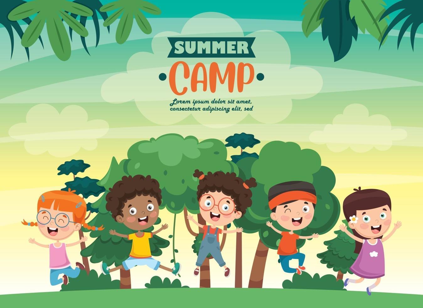 niños divertidos en el campamento de verano vector