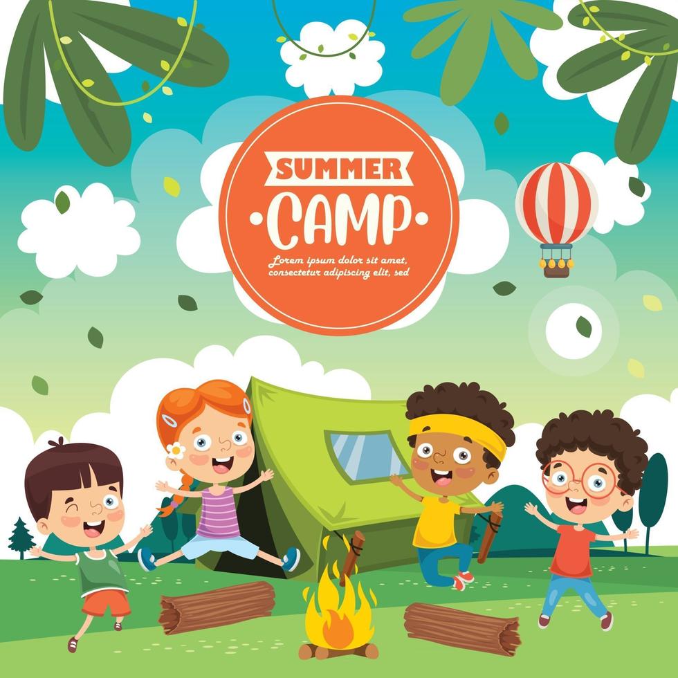niños divertidos en el campamento de verano vector