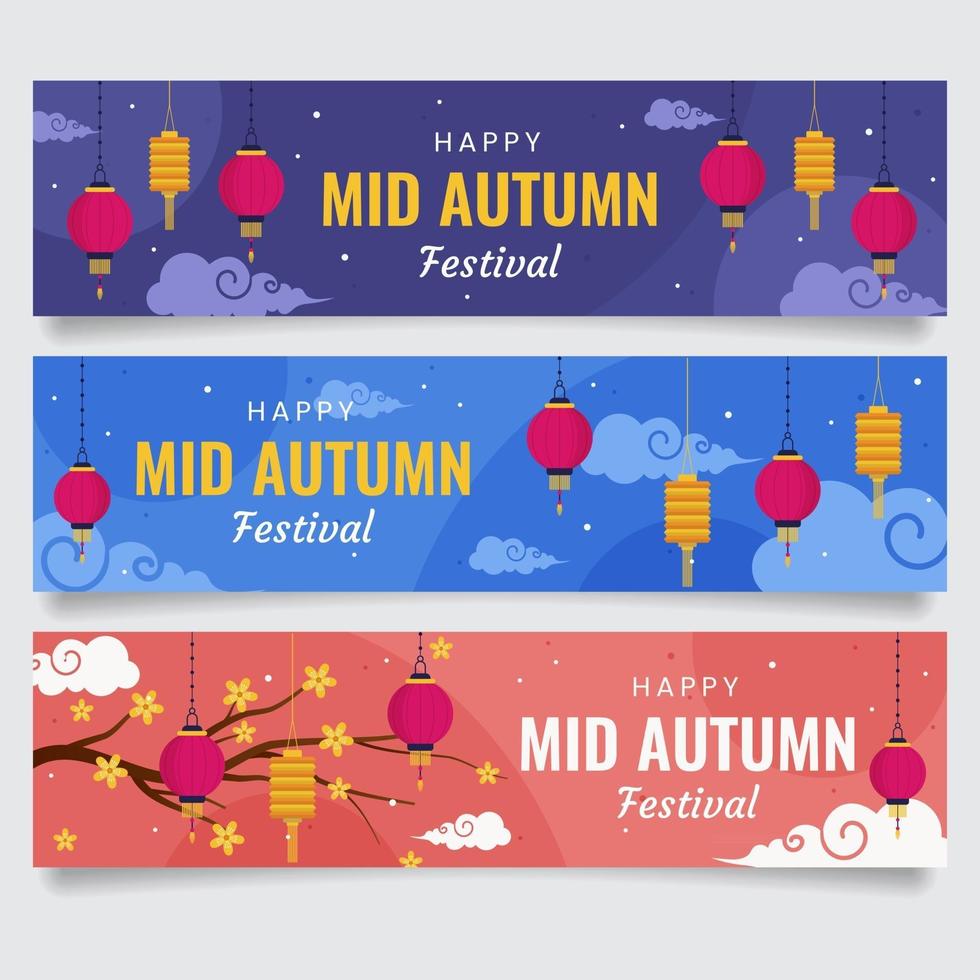 Mid autumn banners with Lantern vector