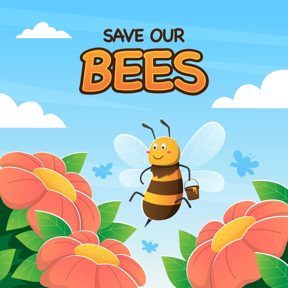 Honey Bee Flying Over Flowers vector