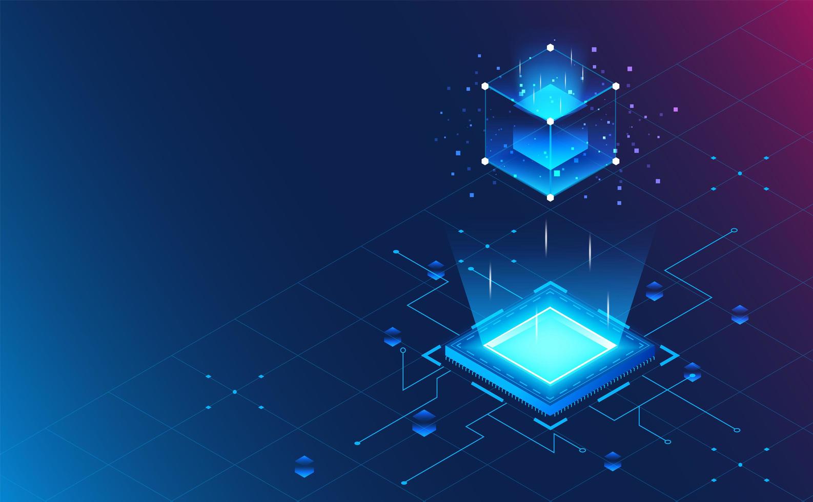 Isometric processor block chain on grid background.Futuristic concept.vector and illustration vector