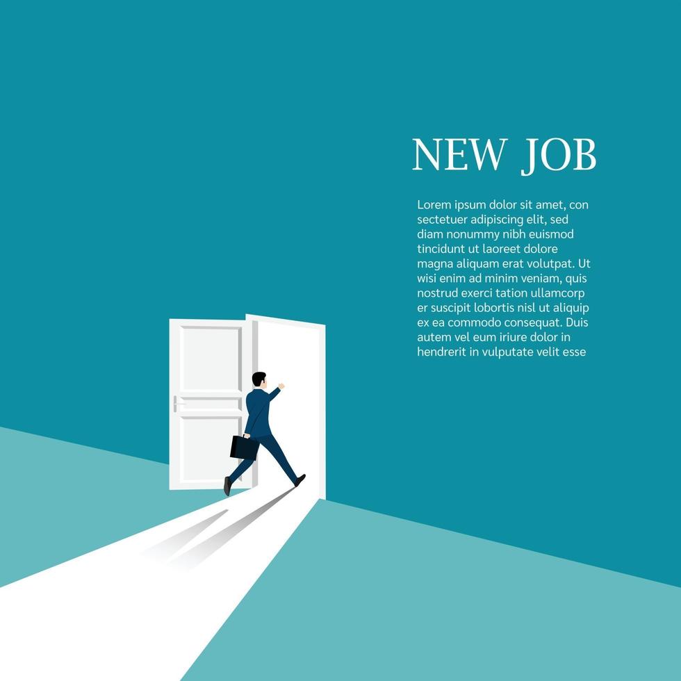 Businessman walking go open in the door looking for the opportunity for new work vector