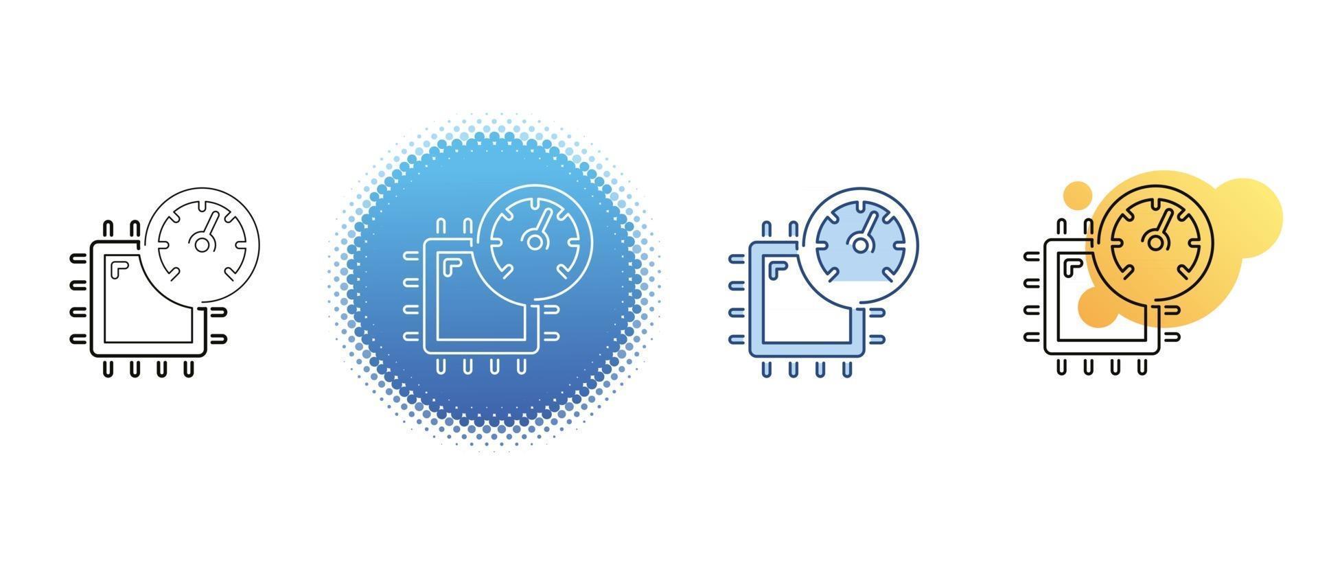 This is a set of contour and color icons for measuring the speed of a computer processor vector