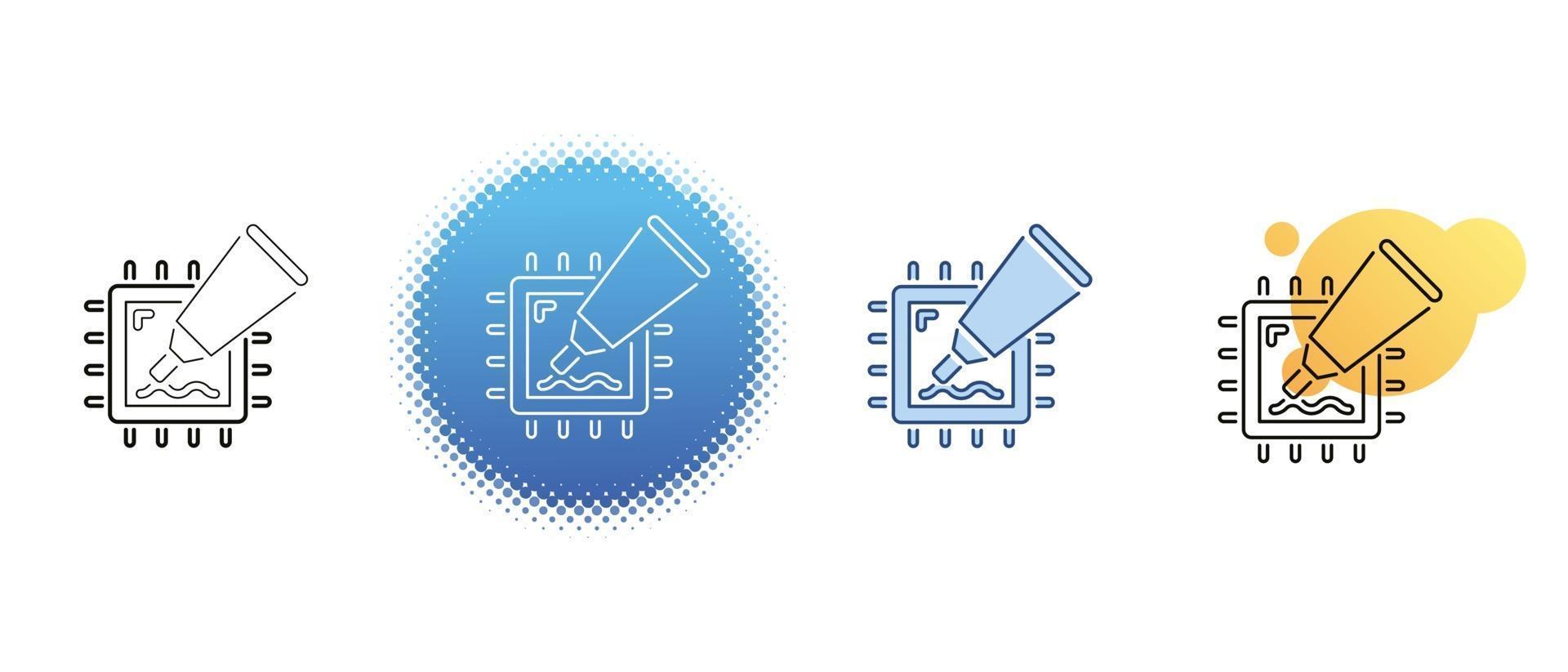 This is a set of contour and color icons with thermal paste and a computer processor vector