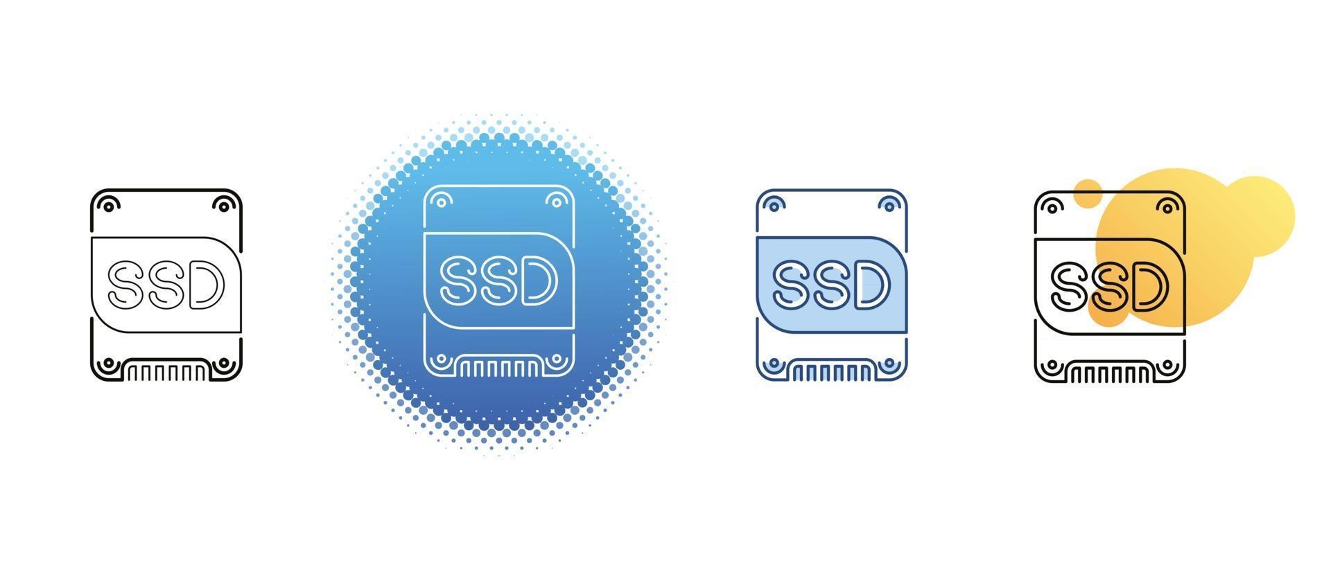 este es un conjunto de iconos ssd contorneados y coloreados vector