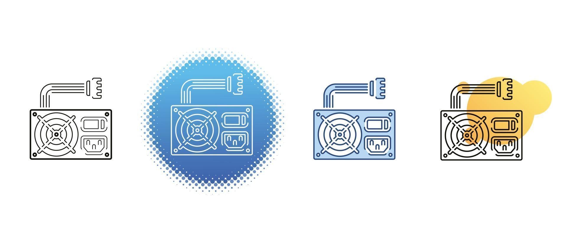 This is a set of contour and color icons of the computer power supply unit vector