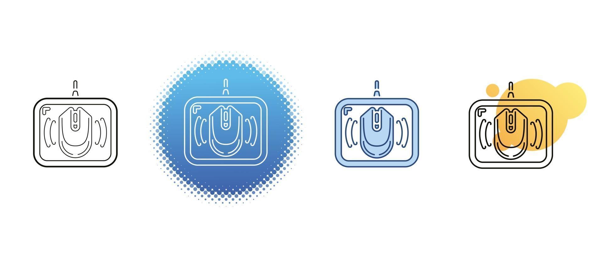 Este es un conjunto de iconos de contorno y color de un mouse con cable de computadora. vector