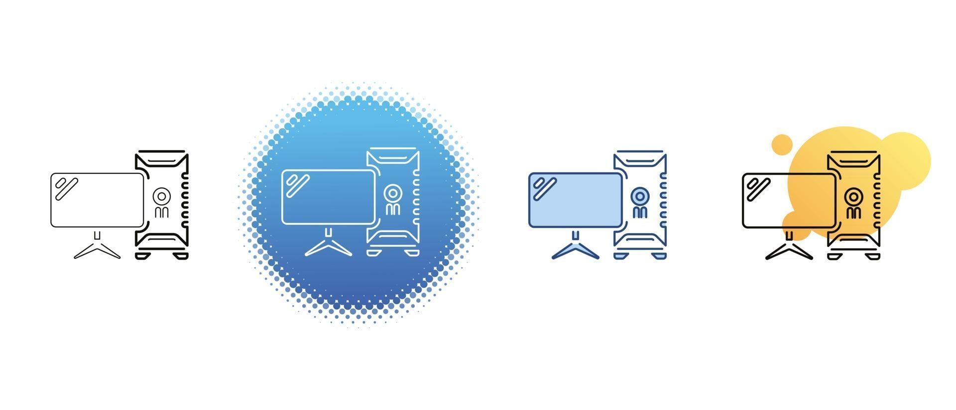 This is a set of contour and color icons for the monitor and the computer system unit vector