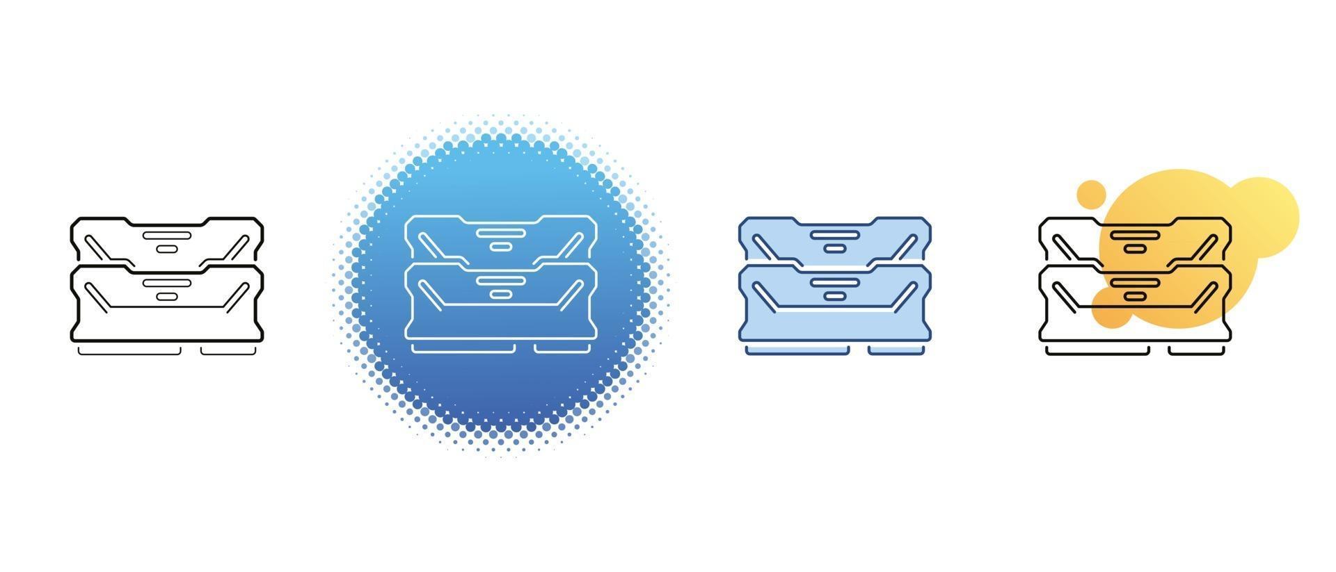 This is a set of contour and color icons of the computer's RAM vector