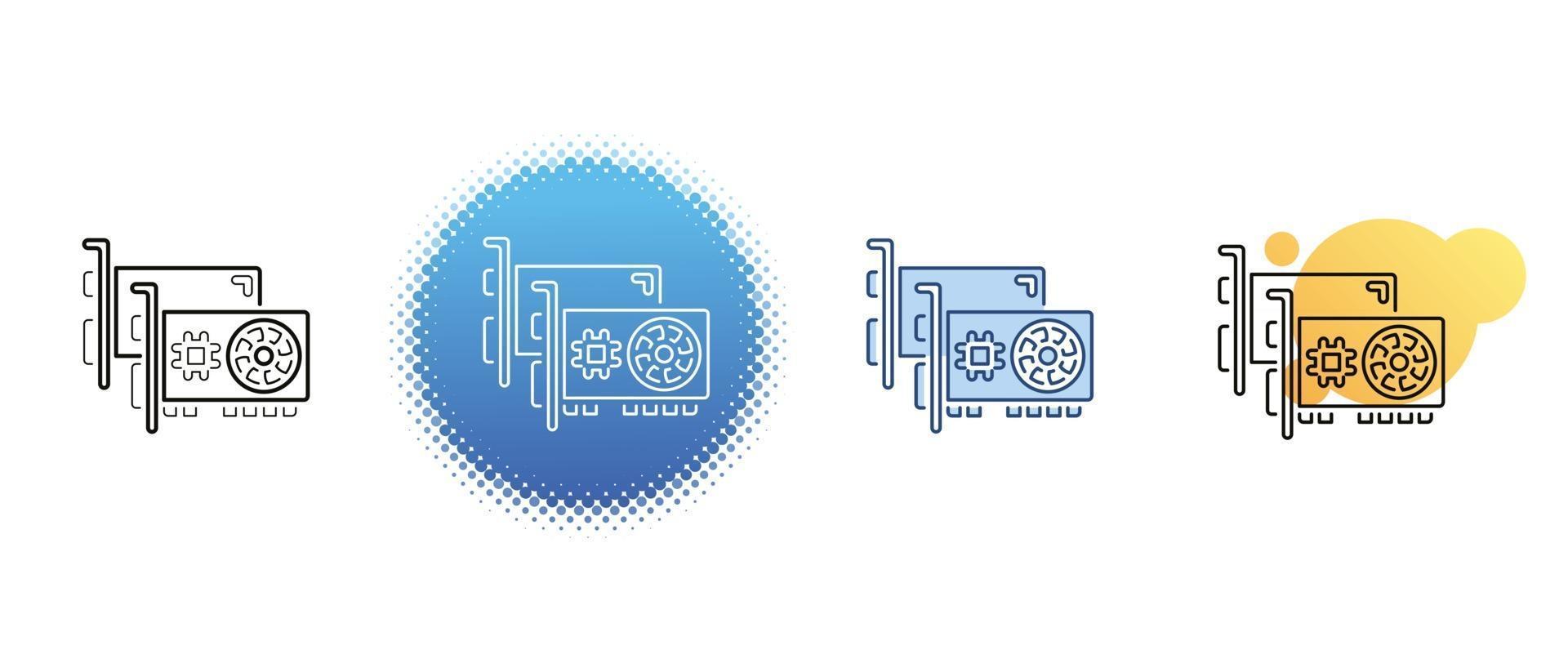 This is a set of contour and color icons of graphic cards for the computer vector
