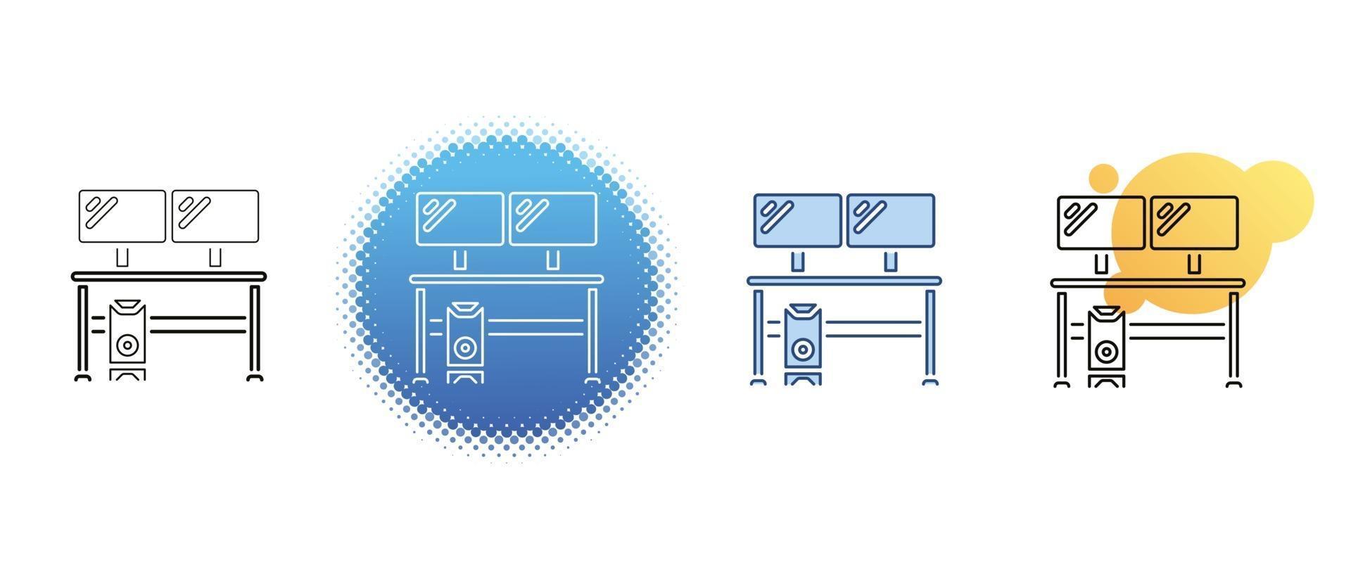 This is a set of contour and color icons for a desktop computer with two monitors vector