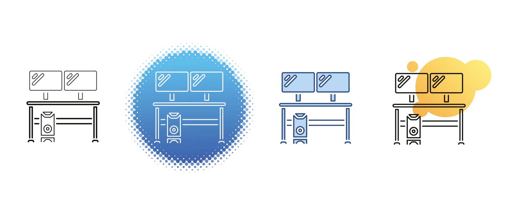 This is a set of contour and color icons for a desktop computer with
