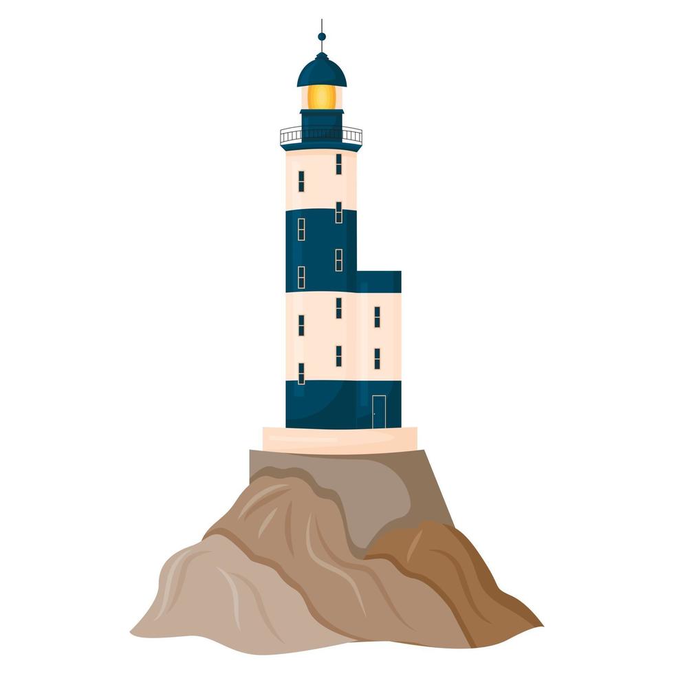 The lighthouse tower is isolated on a white background. Stylization. Vector illustration.