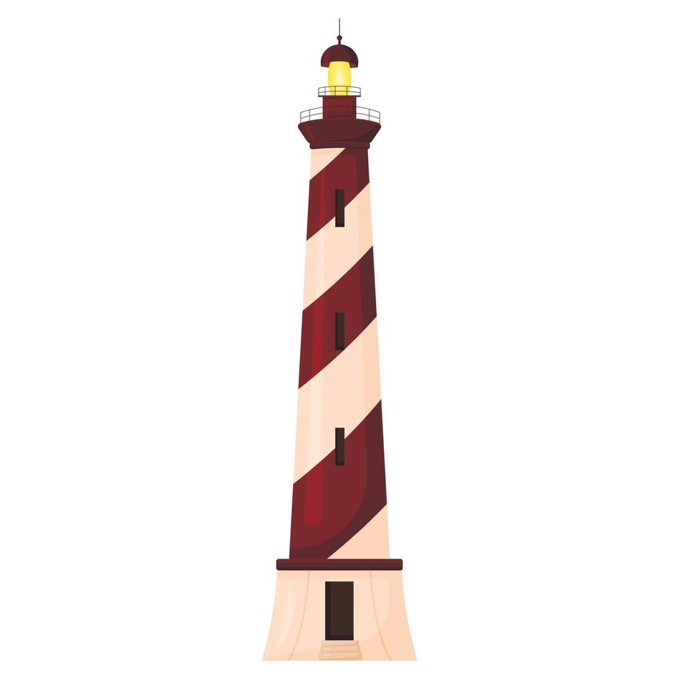 The lighthouse tower is isolated on a white background. Stylization. Vector illustration.