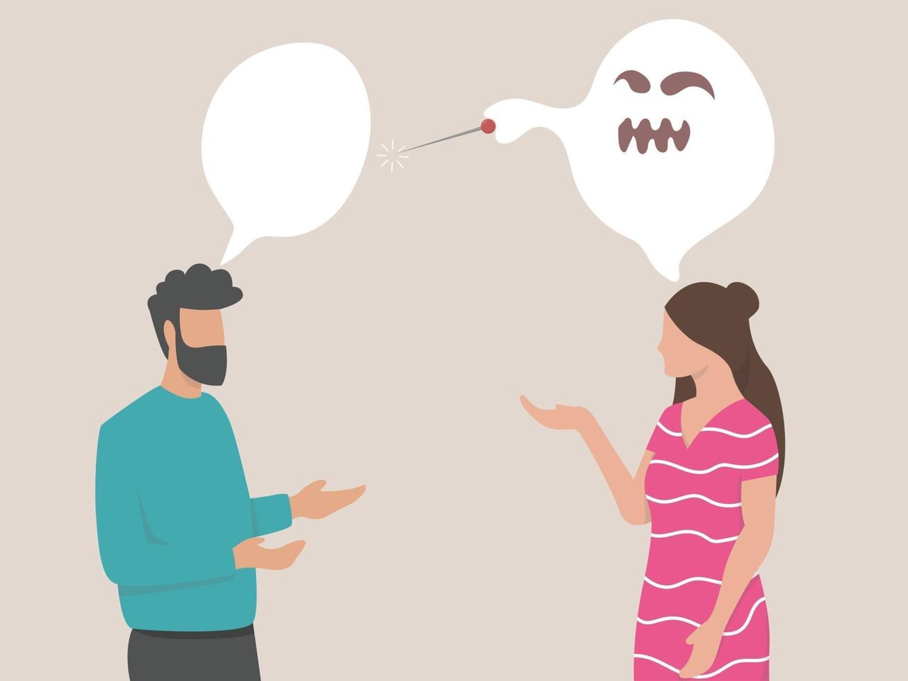 Male and female arguing yelling at each other communicating with aggression and anger illustration vector