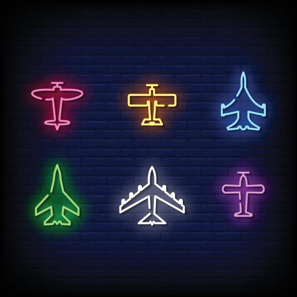 símbolo de avión letreros de neón estilo texto vector