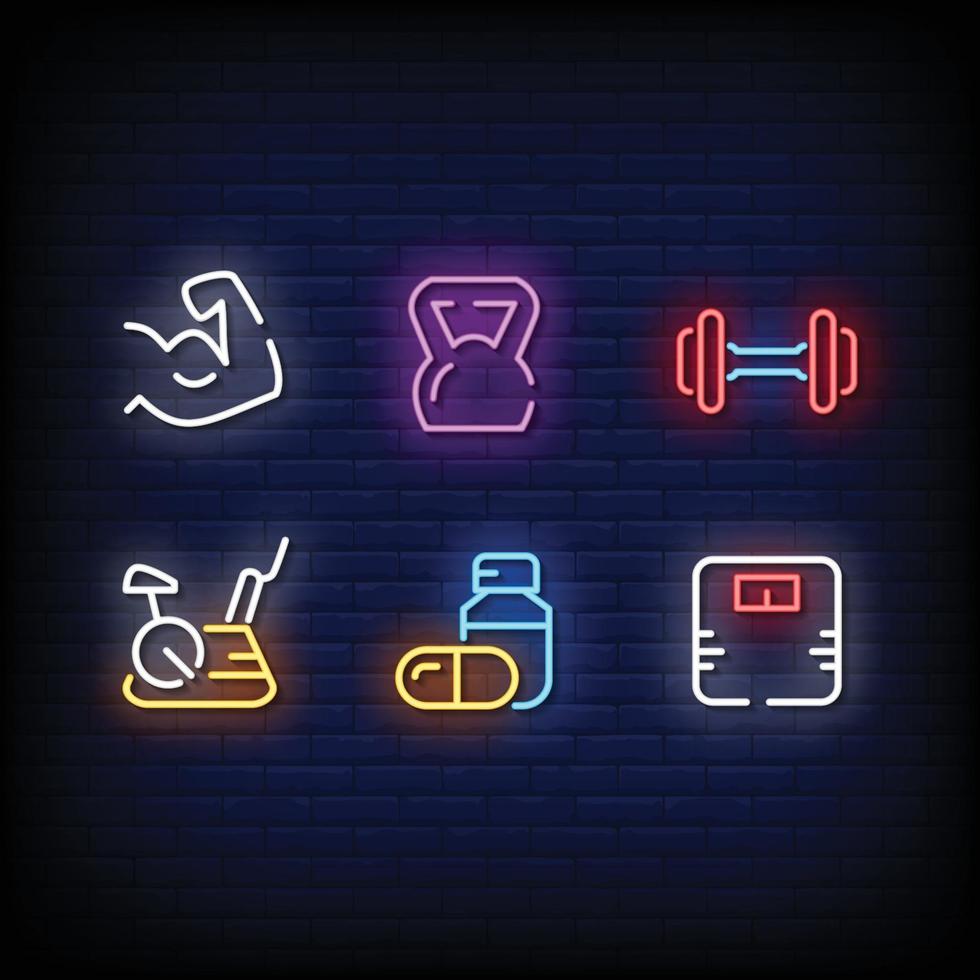 Fitness Symbol Neon Signs Style Text Vector