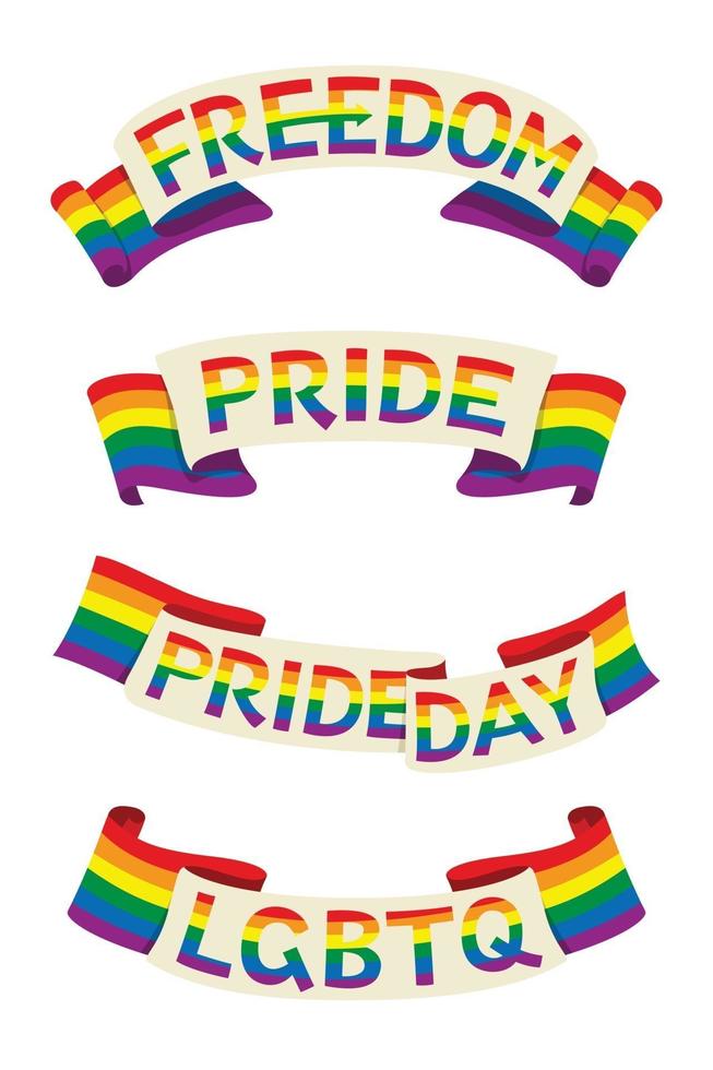 Four Style Ribbons of Rainbow Flag Banner with Words for the LGBT Activity. vector