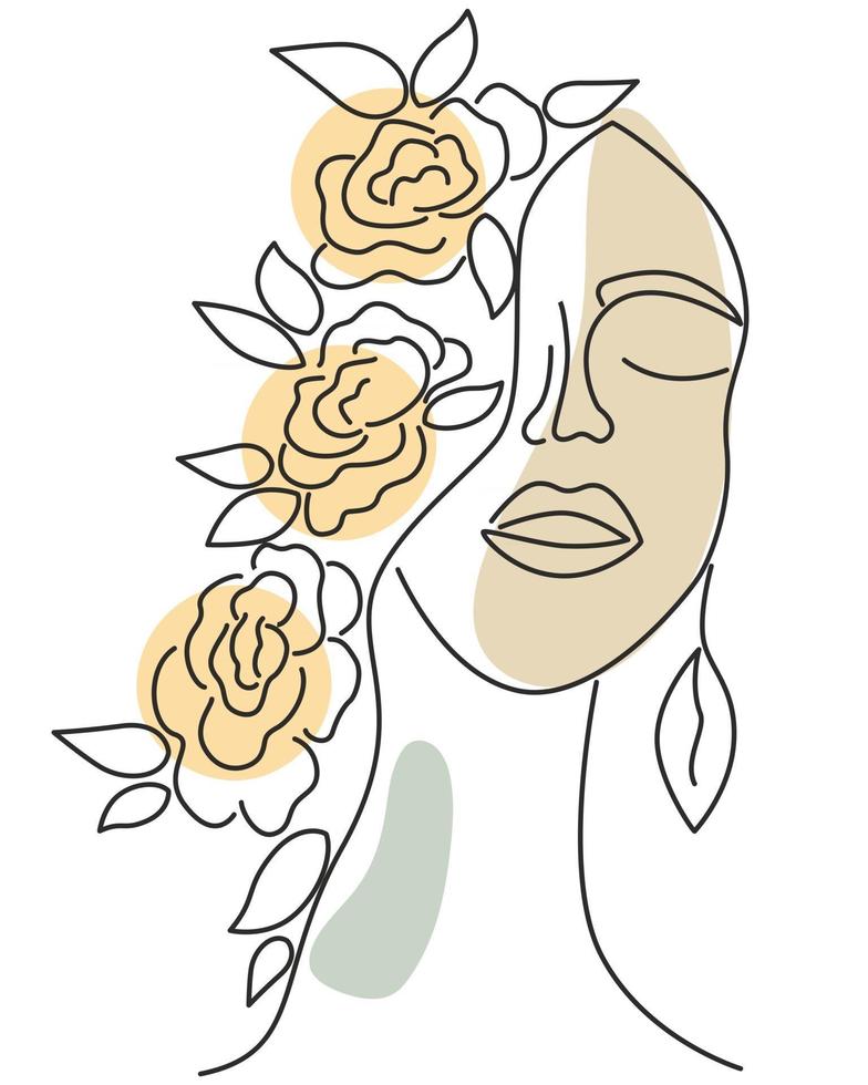 Female face with closed eyes vector line art