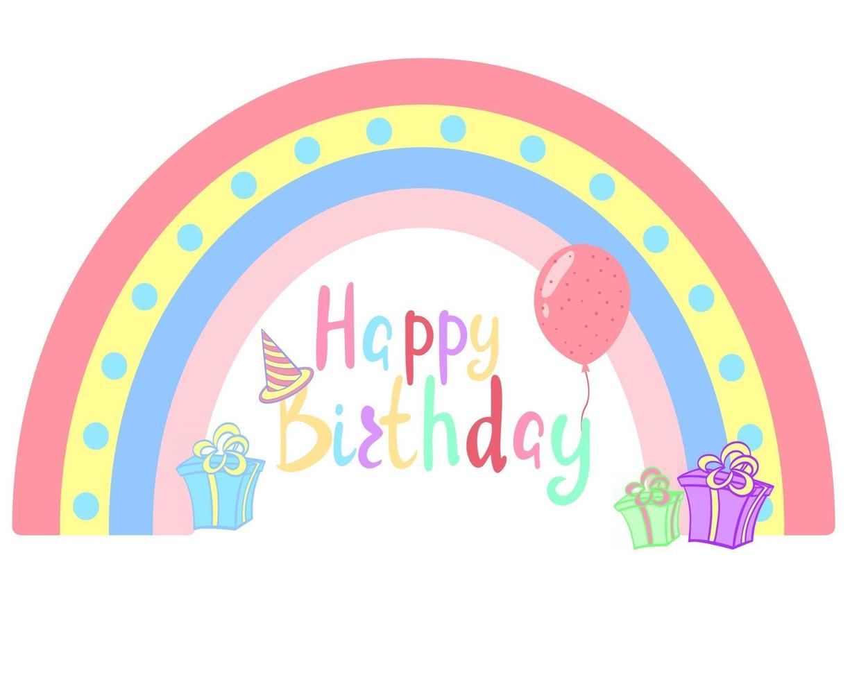 Happy birthday handwritten text on rainbow background vector illustration