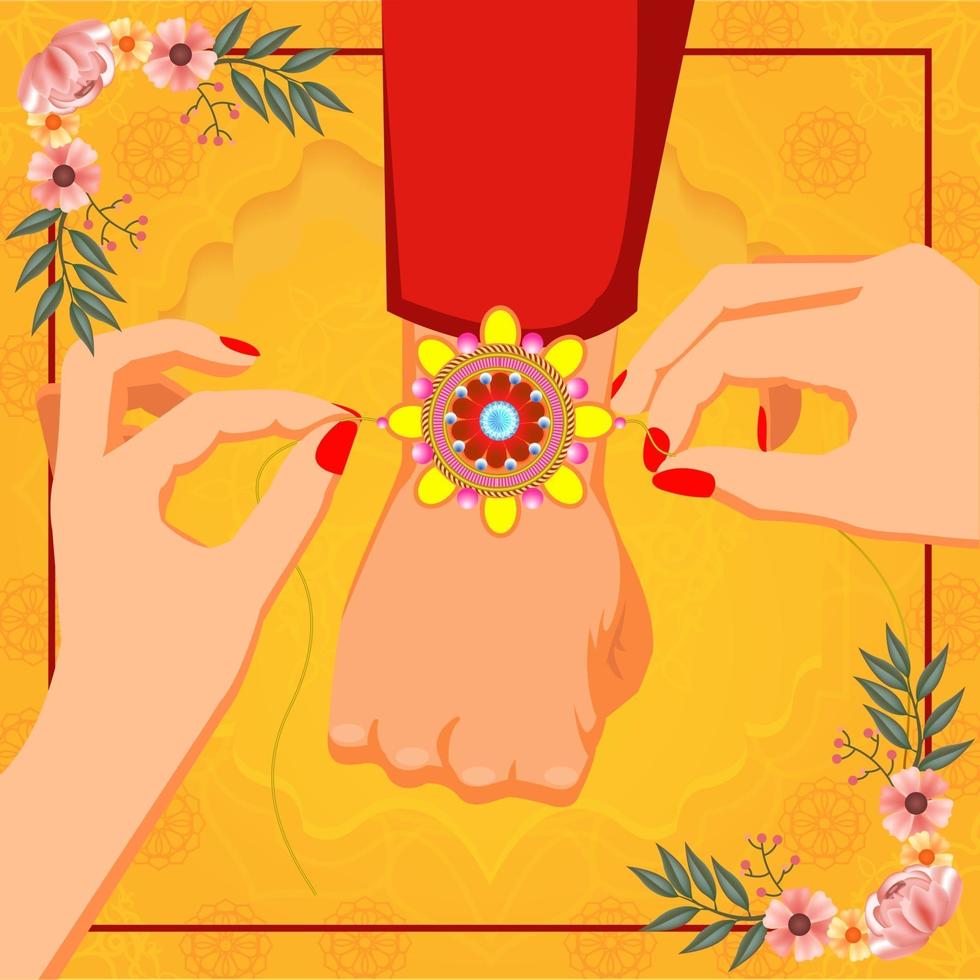 A female tying a knot on man wrist for Raksha Bandhan vector